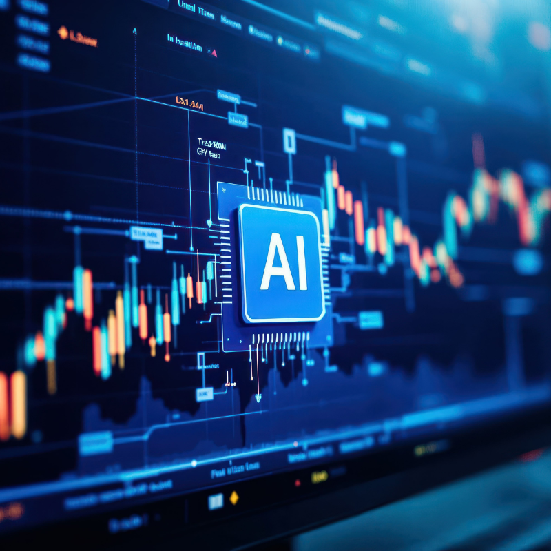 A digital representation showing the intersection of technology and finance, this image showcases an AI-enhanced stock chart, AI-Driven Stock Chart