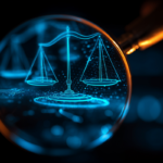 legal scales of justice under a magnifying glass
