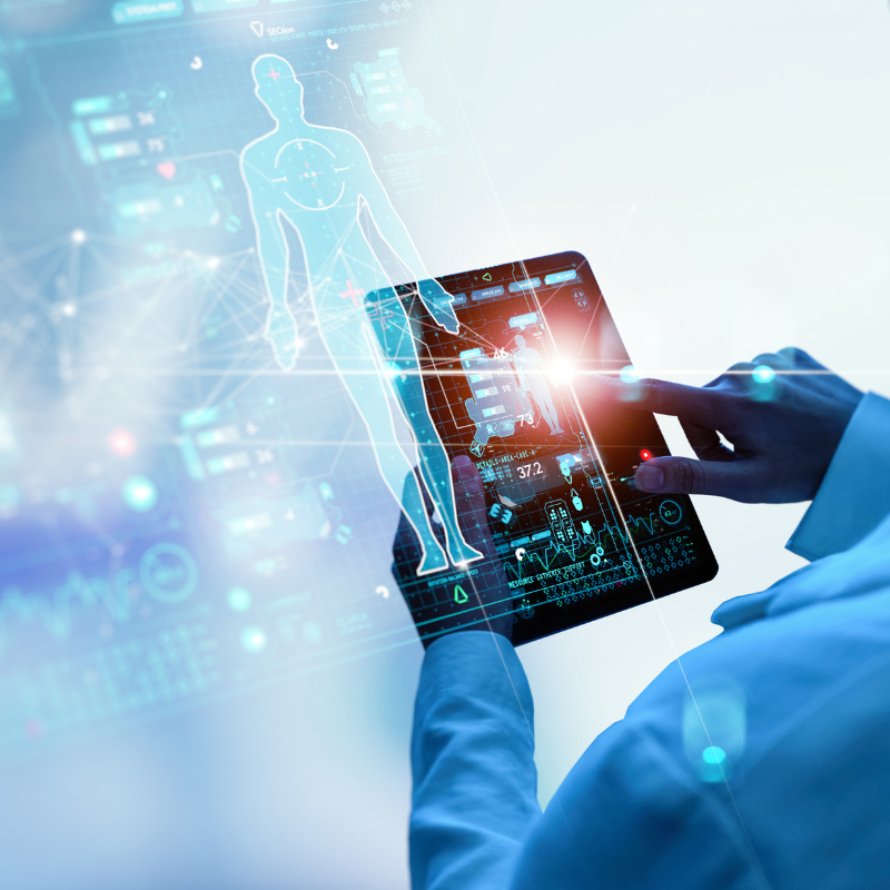 person using an ipad to view health technology application