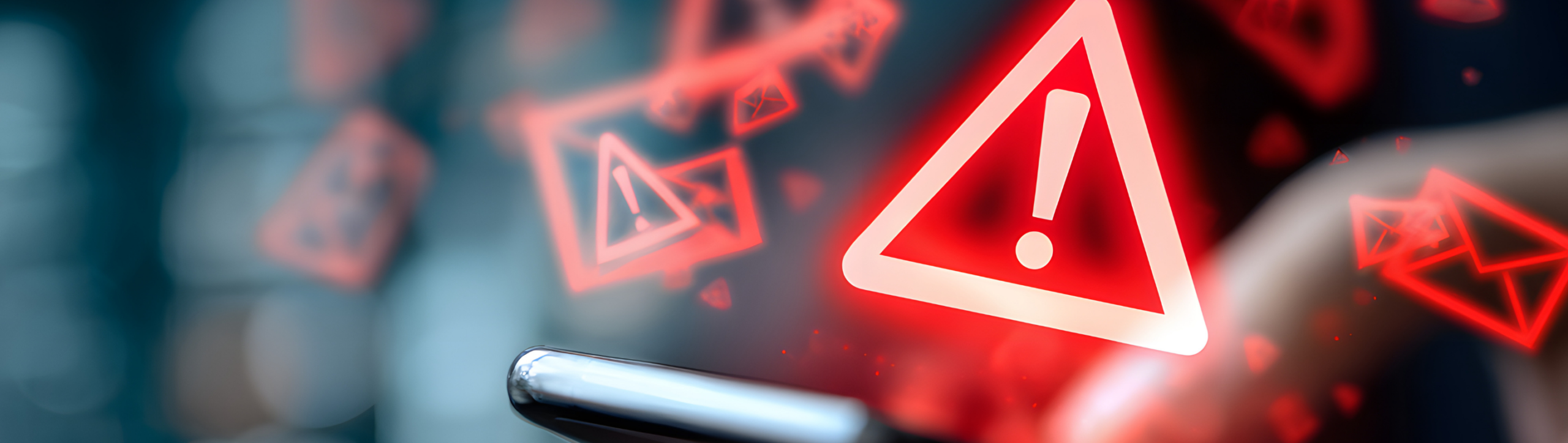 red glowing caution symbol representing a scam