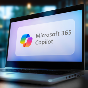 laptop with the microsoft 365 copilot logo