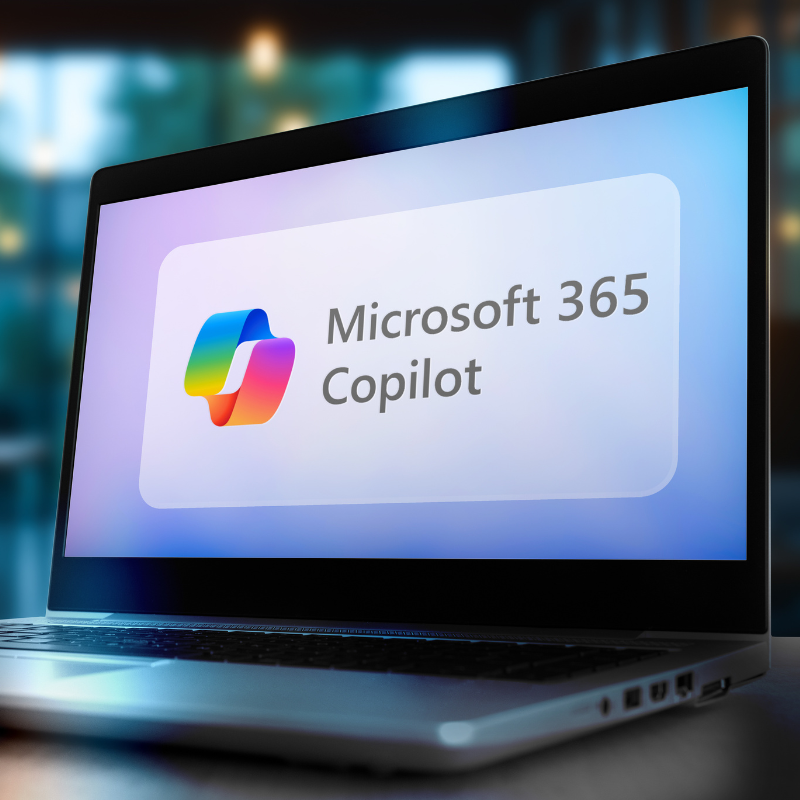 laptop with the microsoft 365 copilot logo
