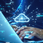 person on a laptop conducting a cloud data migration