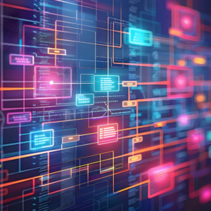 digital colorful flow chart management process connected lab created with generative ai technology