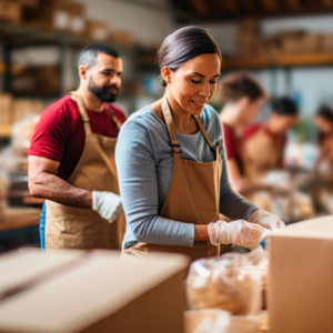 A group of people volunteering at a local nfp food organization