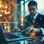 businessman working on a laptop experiencing an error