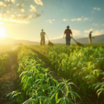 farmers in a cannabis field at sunset