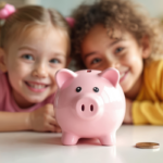young children putting money into a piggy bank