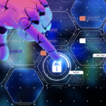 robot hand clicking on cybersecurity icon