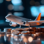 model of an airplane sitting on a pile of coins