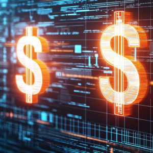 digital, glowing dollar signs