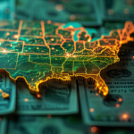 United States Map on dollar sign background - tax - money - spending