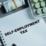 Concept of self-employment tax write on book isolated on Wooden Table. For freelancers and independent contractors with income reporting