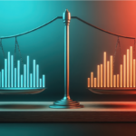 Balance Scales Weighing Digital Data Charts, Representing Analysis and Comparison