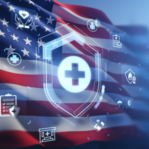 american flag with healthcare icons