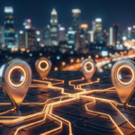city skyline with location pins