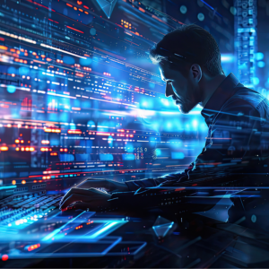 cybersecurity professional working on a laptop