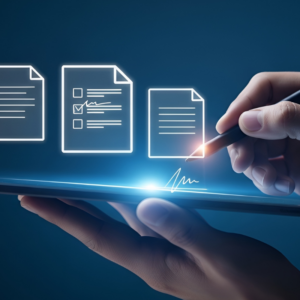 a person digitally signing a form or contract.