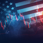 us flag with financial data overlay