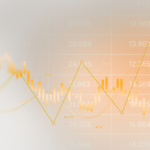 Financial market chart with candlestick data, price trends, analytics and investment growth concept.