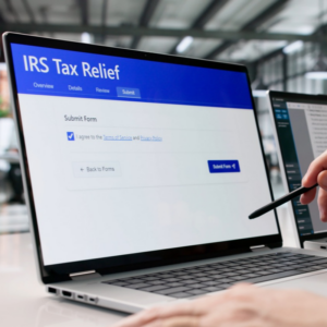 A man Completing IRS Tax Relief Application Digitally