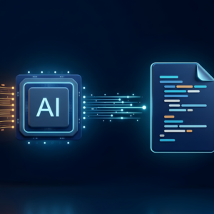 Artificial intelligence chip consolidating multiple digital files into a single master document via data lines.