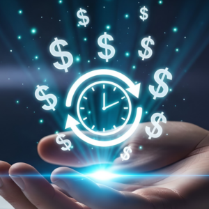 hand holding a clock with money