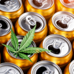 canned beverages with a cannabis leaf